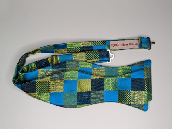 Aqua Checkered Brocade Bow Tie