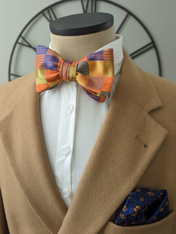 Orange Checkered Brocade Bow Tie