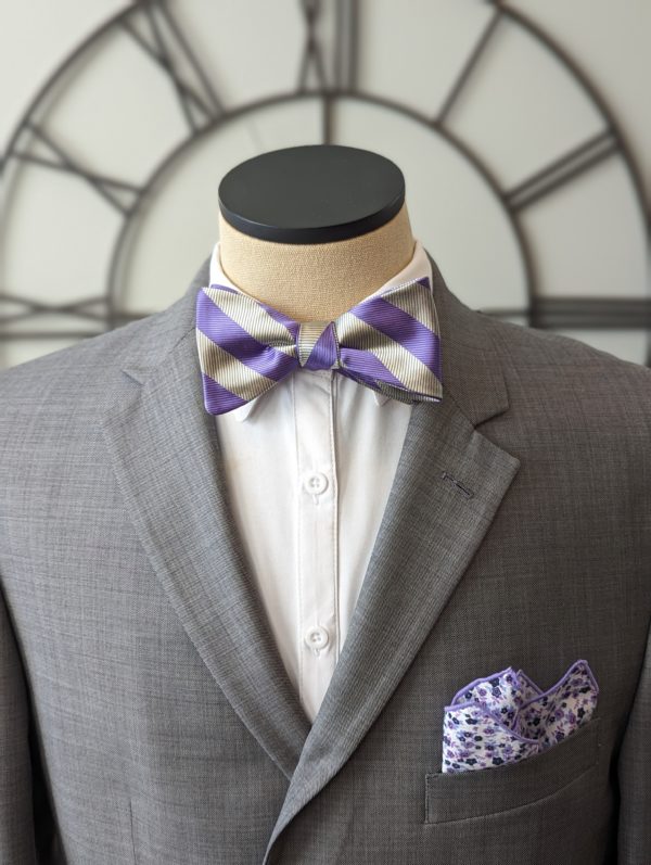Lavender Striped Bow Tie
