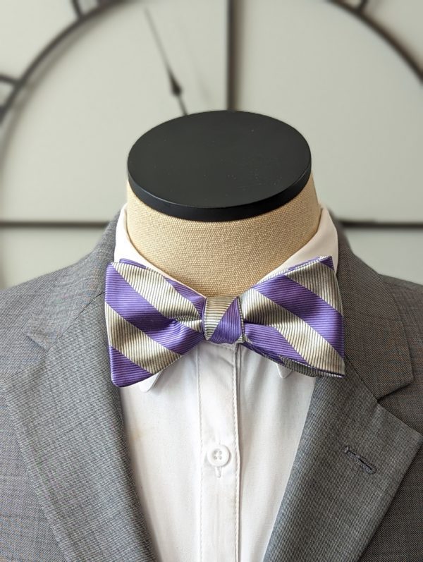 Lavender Striped Bow Tie