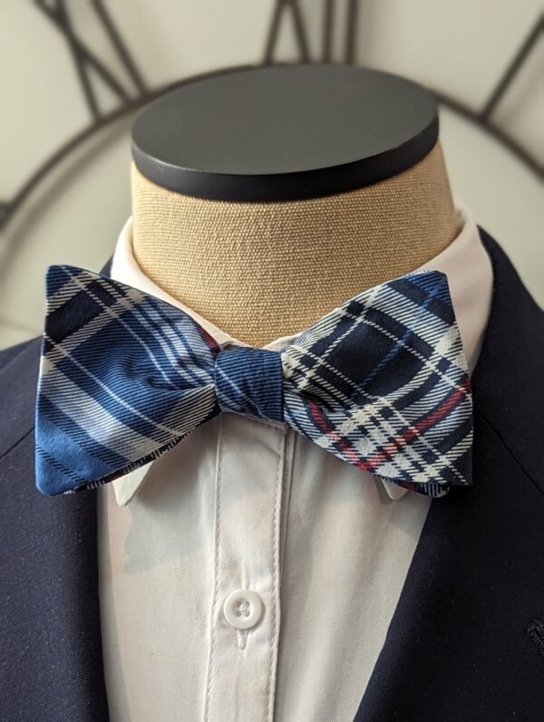 Silk Blue Plaid Bow Tie